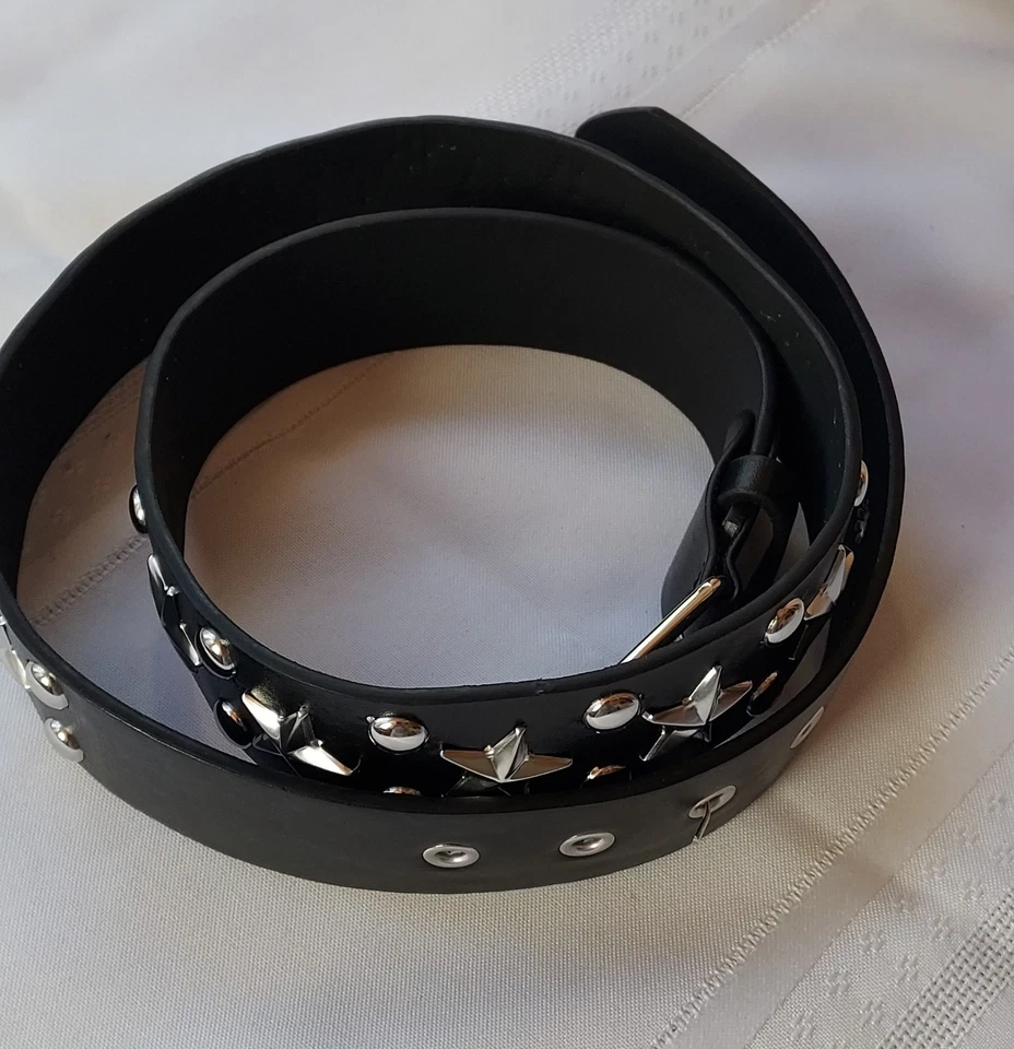 Black Belt Star Studded PU Leather Belt Punk Gothic Jeans Belt Adjustable NEW - Image 3 of 4