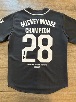 Neff Disney Mickey Mouse Champion 28 Button Baseball Jersey Shirt, M, Black