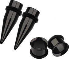 9mm Ear Taper Gauges Tunnels Black Stretching Kits Ear Plugs Stainless Steel ...