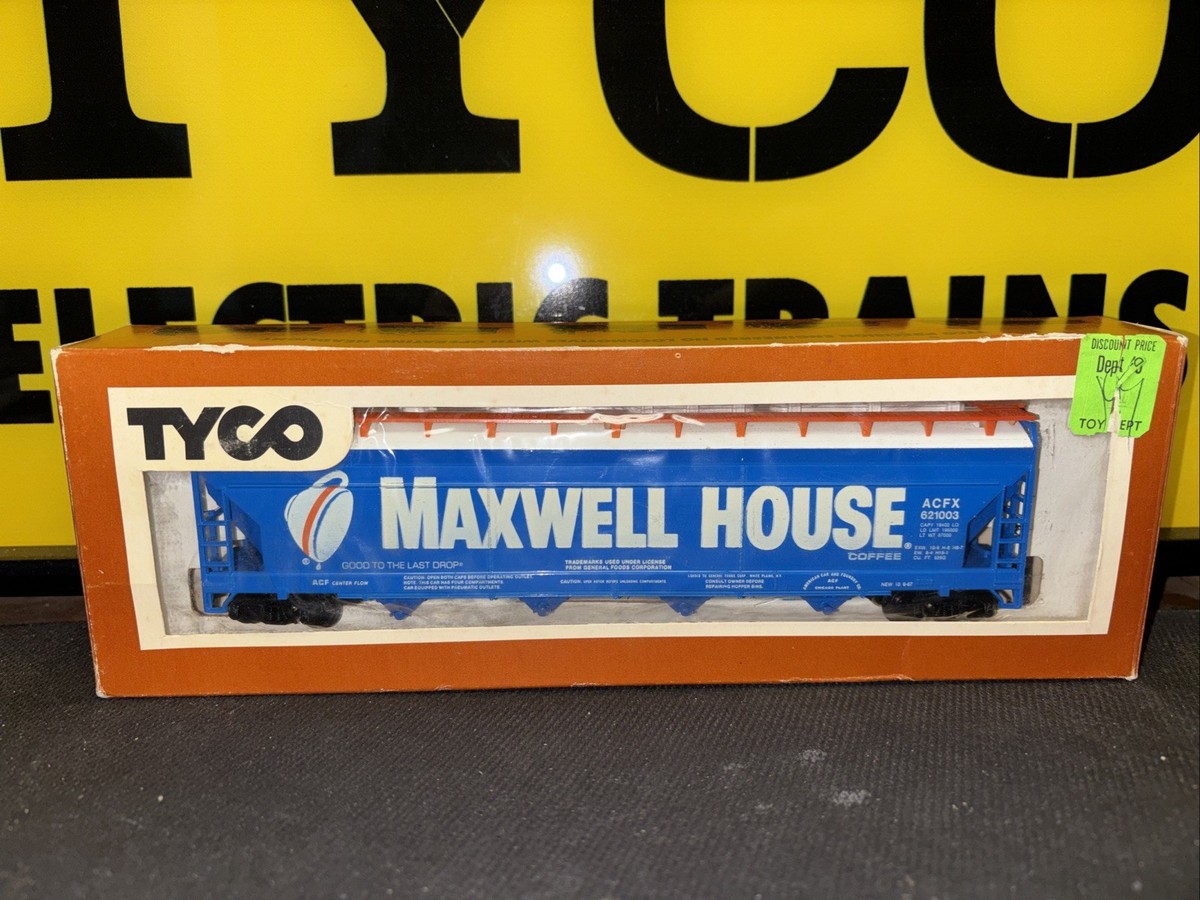 TYCO HOスロットカー2台 CABIN IMPUL 伊太利屋 実動 Tyco Maxwell House 50' HO Covered Hopper W/All Steps, Couplers