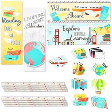 Bulletin Board Borders and Cutouts, Travel Theme Classroom Decor 42 Pieces