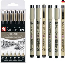 SAKURA Pigma Micron Fineliner-Stifte 6er-Set, wasserfeste, permanente schwarze