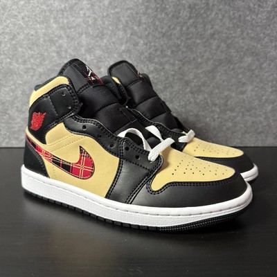 Nike Air Jordan 1 Mid SE Tartan Swoosh Kinder Schwarz Gr Eu 37.5 Us 5 Uk 4.5