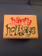 Inkadinkado Happy Holidays 91400 Mounted Wood Rubber Stamp