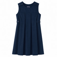 Lands End Classic Navy School Uniform Button Side Pleat Jumper Dress Girls 7 NEW