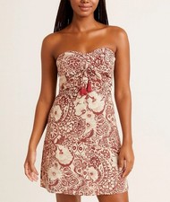 Anthropologie Blue Tassel Strapless Mini Dress Women’s L Beach Boho Coastal