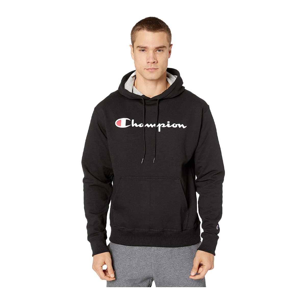 Champion Men's Black Powerblend Graphic Hoodie GF89HY06794