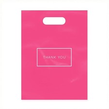 Pink Die Cut Plastic Shopping Bags with Thank You Logo 9" x 12" Boutique Bags