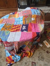 INDIAN KANTHA VINTAGE BLANKET THROW QUILT BEDSPREAD HAND STITCHED REVERSIBLE 9B