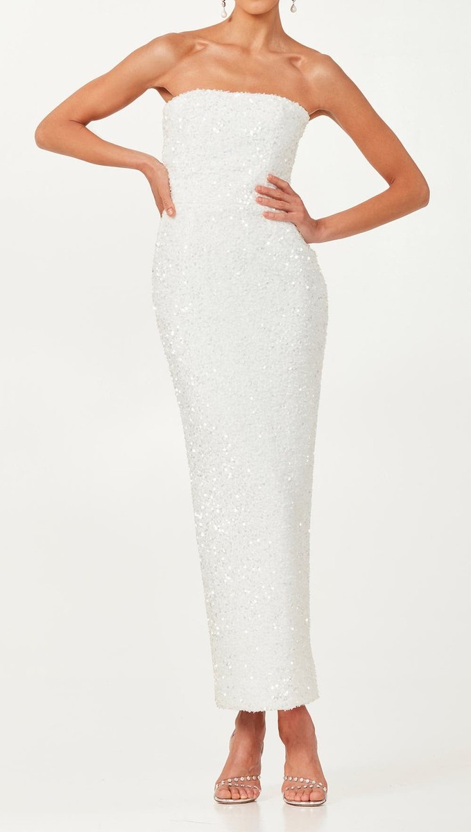 Helsi Leslie Sequin Strapless Gown SZ M White $395 | eBay
