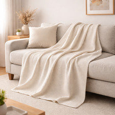 Soullytag Large Recycled Cotton Sofa Throw 170x220cm Sustainable Bed Blanket