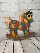 Vintage 1970s Patchwork Rocking Horse Foam Nursery Wall Hanging Art Decor