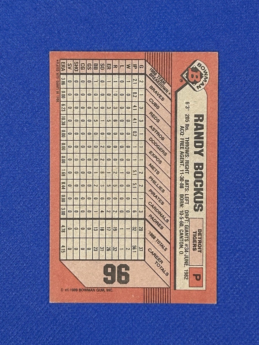1989 Bowman SIGNED Randy Bockus TIGERS #96 auto autograph FF | eBay