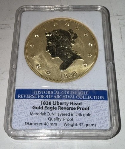 1838 Liberty Head $10 Gold Eagle Reverse Proof Coin 40mm American Mint LE Set