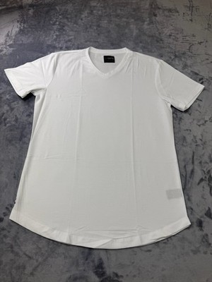 Cuts Clothing Short Sleeve V Neck Curve-Hem T-Shirt Mens Medium White Pyca Pro