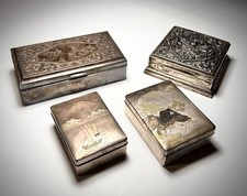 Lot of 4 Antique Asian Japanese Covered Sterling and 950 Silver Boxes