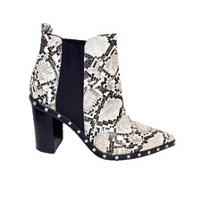 CHARLES DAVID Dodger White Black Snakeskin Print Duke Ankle Boots Size 8 NEW