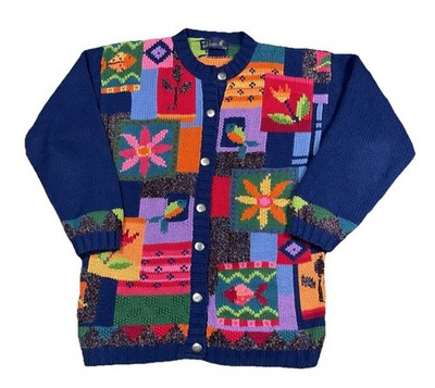 Tulchan Women's Cardigan Size S/M Multi Color Patchwork Sweater Colorful