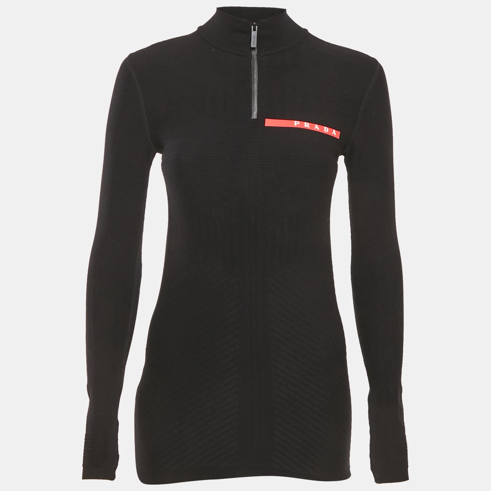 Maglia tecnica Prada Sport nera testurizzata con zip XXS XS