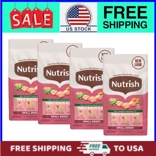 (4 pack) Nutrish Small Breed Real Chicken & Vegetable, Total Health Mix, 6lb/Bag