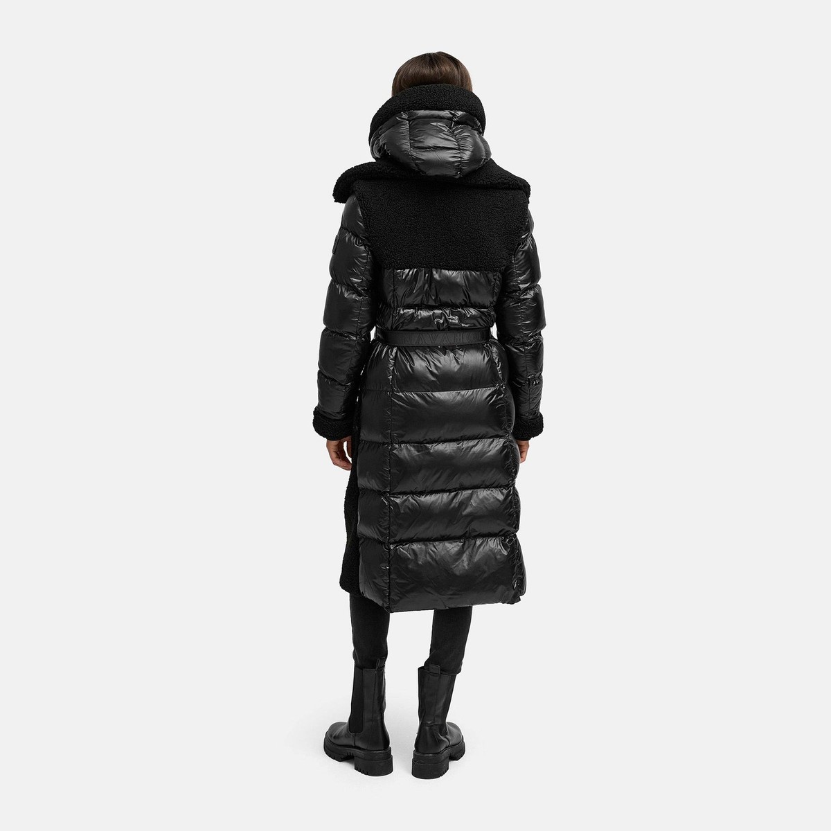 Navahoo Damen Wintermantel (XS-XXL) - Kapuze, Stepp-Innenteil, Teddymantel mit Gürtel - N119 - Schwarz Größe S - Gr.S