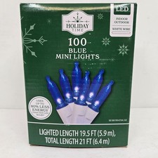 Holiday Time 100 Blue Mini String Christmas Lights White Wire 19.5 Ft