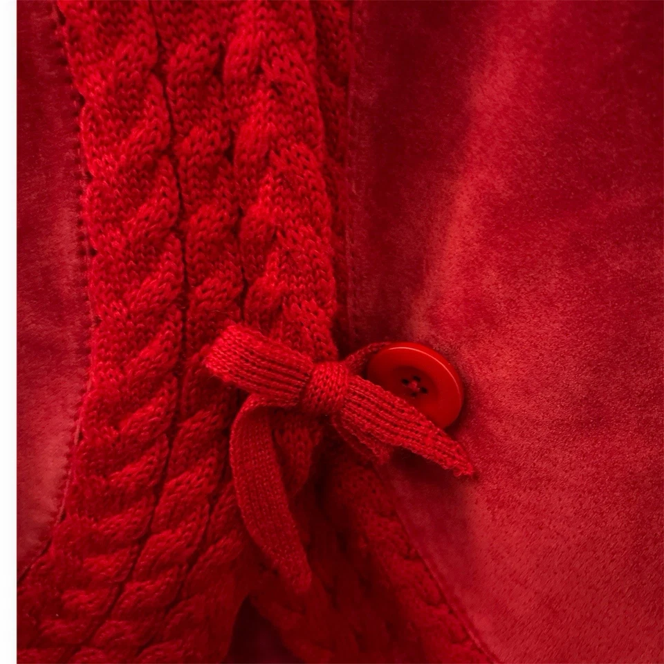 Chaqueta Coldwater Creek para mujer mediana roja gamuza cuero tejido cuello chal Foto 4 de 4