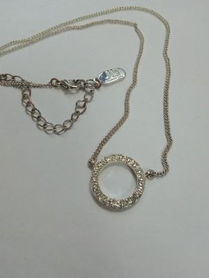 JLO Circle Rhinestone Necklace Up To 18'' Silver Tone Wear On Ext & Clasp