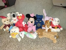 11 PC Plush Toy Lot TY Beanie Baby, Disney, Elmo, Minnie Mixed Characters As Is