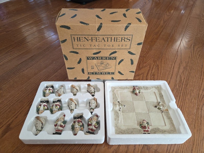 Hen Feathers Christmas Tic Tac Toe Set Santa & Snowman Decoration Warren Kimble
