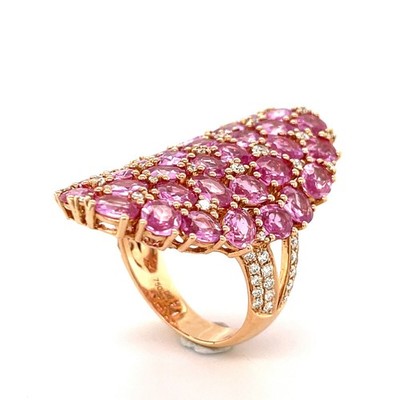 18k Rose Gold 11.56 Karat Ovaler Rosa Saphir Shield Ring W / 0.75 Dia Akzent Sz9