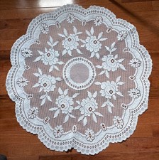 Elegant White Floral Lace Round Table Topper 30" Scalloped Edge Home Decor