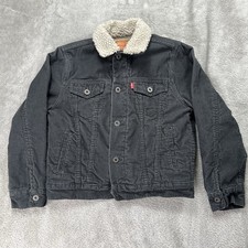 Levis Sherpa Lined Corduroy Trucker Jacket Youth Boys Med 8-10 Yrs Grey/Green