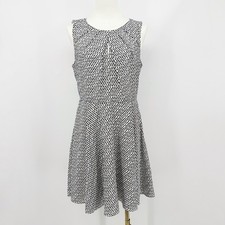 Express Black White Geometric Print Fit Flare Skater Dress Sleeveless 8 Office