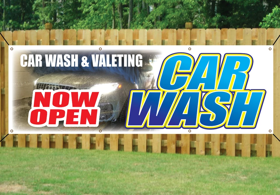 THESIGNSTORE HAND CAR WASH & VALETING NOW OPEN BANNER SIGN outdoor waterproof with Eyelets