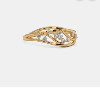 Natural Diamond With 14k Yellow Gold Ring Handmade Design Flow Ring 
