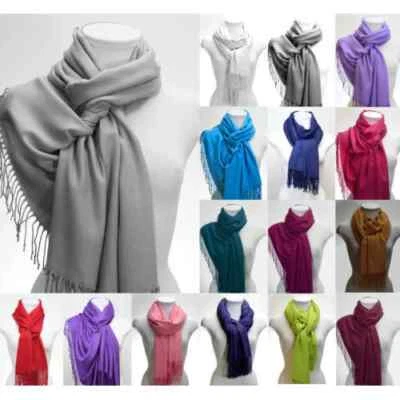 New Top Quality Soft Pashmina Scarf Hijab Plain Wrap Stole Tassels 100% Viscose