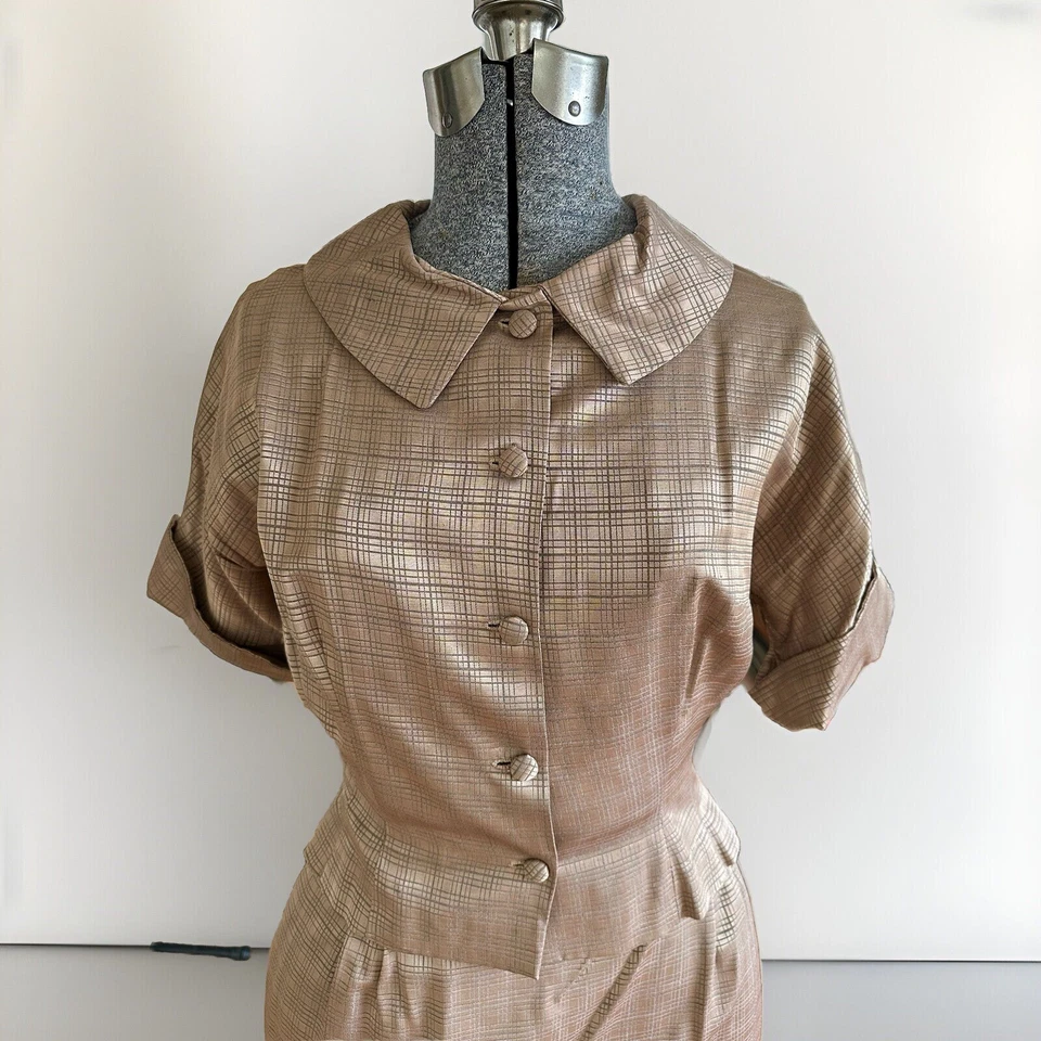 复古 20 世纪 40 年代缎面 2 件套连衣裙铅笔裙和上衣女式西装 — 第 2/4 张图片