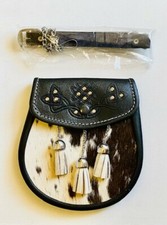 Cowhide Skin 3 Tassel Leather Kilt Sporran  Belt Cow Scottish Keltic Dress