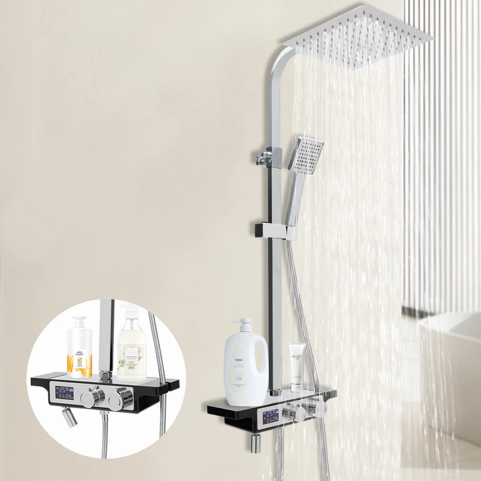 Shower System with Thermostatic Shower Fittings Rain Shower Shower Set Hand Shower Chrome - Image 4 of 4