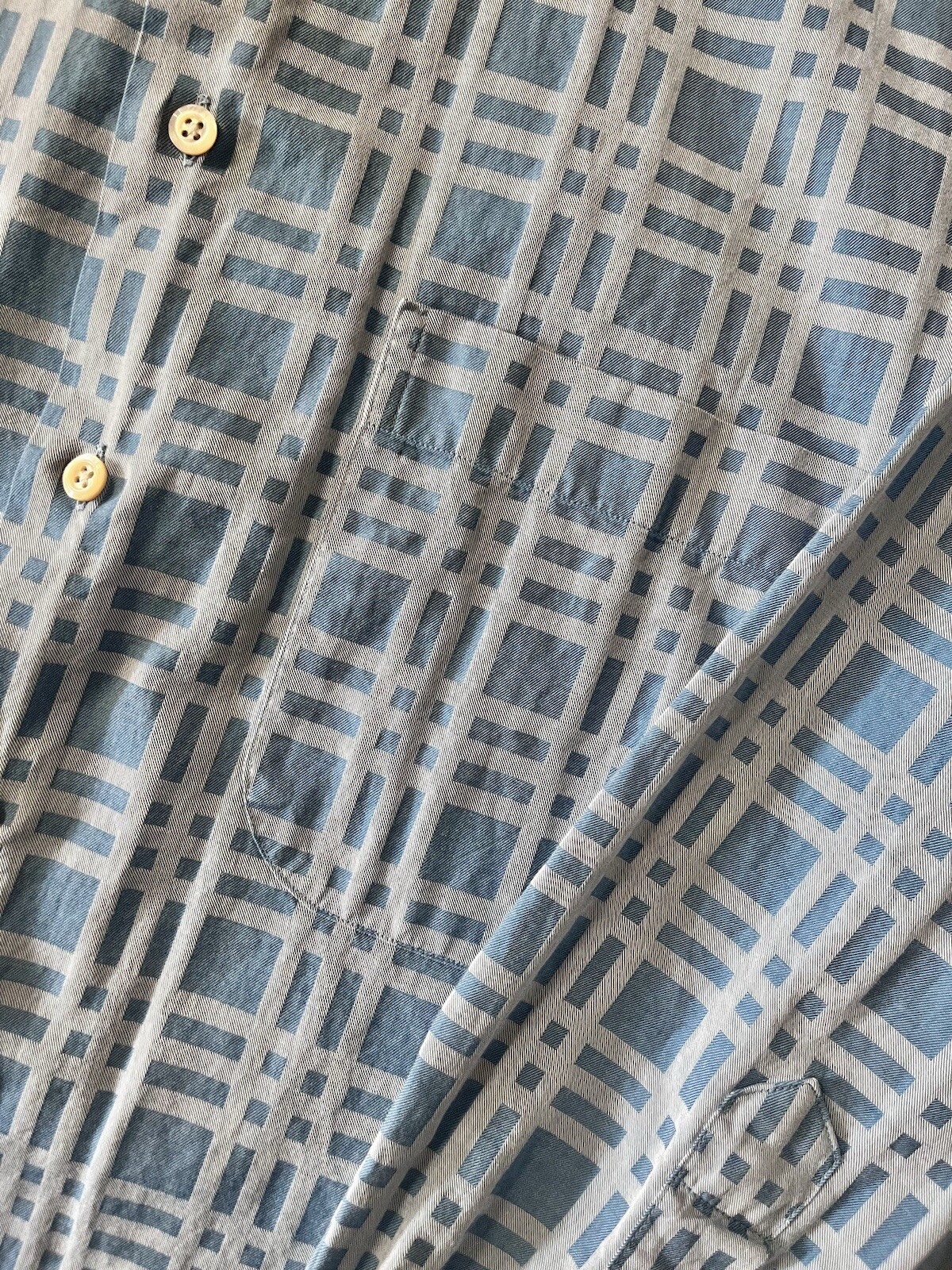 Burberry Mens Mono Check Pattern Shirt Collared Button Up Blue Made in USA Sz. M