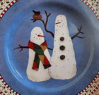Snowman Salad Plates (pair) 7 1/2" Sakura Debbie Mumm Stoneware White Blue Red ! — photo 2