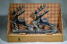 2 Metal Silver Deer Stocking Hanger NEW Well Dressed Home Fireplace Mantel 3D