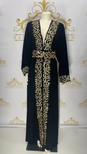 Abaya Dress Cardigan Arabic Calligraphy Embroidery Long Sleeve Black Eid Abaya