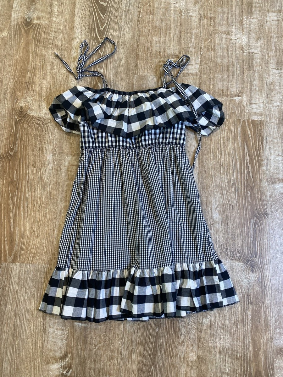 black and white gingham off the shoulder dress RAMPAGE Off The Shoulder Sun Dress Short Black White Check Gingham M NEW NWT