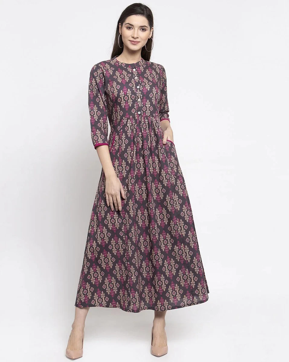 Cotton Kurta For Women with Two Patch Pockets Solid Regular Kurti Dress |  eBay