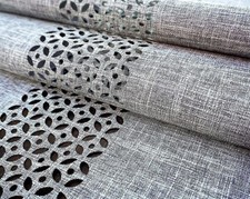 Tischdecke grau uni Tischläufer Kissenhülle  Leinenoptik Landhaus Ornamente 79-1