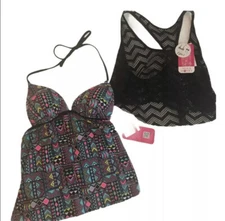 Hula Honey Women’s Swimwear Colorful Tankini Top w/Cover Size XS