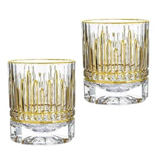 2 pc Gold Luxury Heavy Whiskey Glass Set Old Fashioned Scotch Bourbon Gift Set