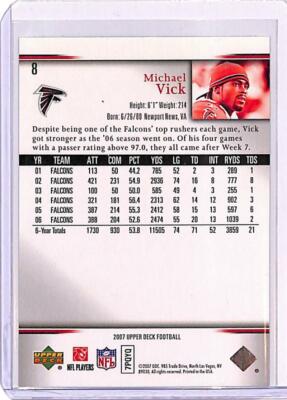 2007 Upper Deck #8 Michael Vick Football Card Atlanta Falcons NM